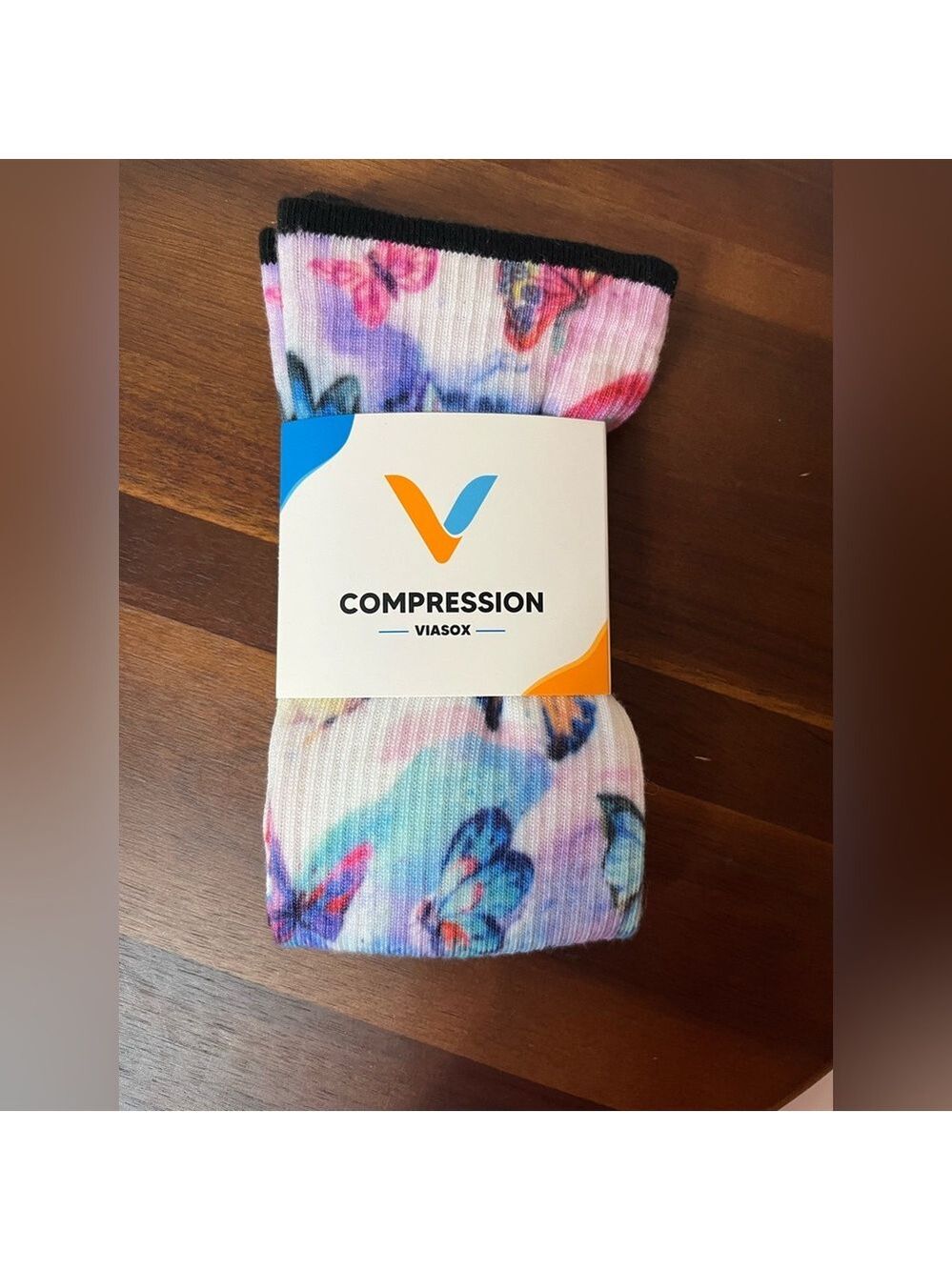 Viasox Butterfly Compression Socks M/L Women 10-13 Colorful Tie Dye Print NEW